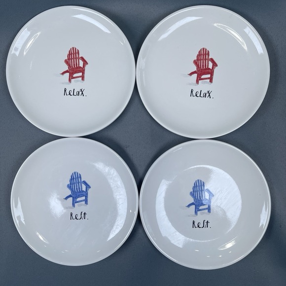 Rae Dunn Other - Set of 4 Rae Dunn Artisan Collection Rest Relax Porcelain Dessert Plates Magenta
